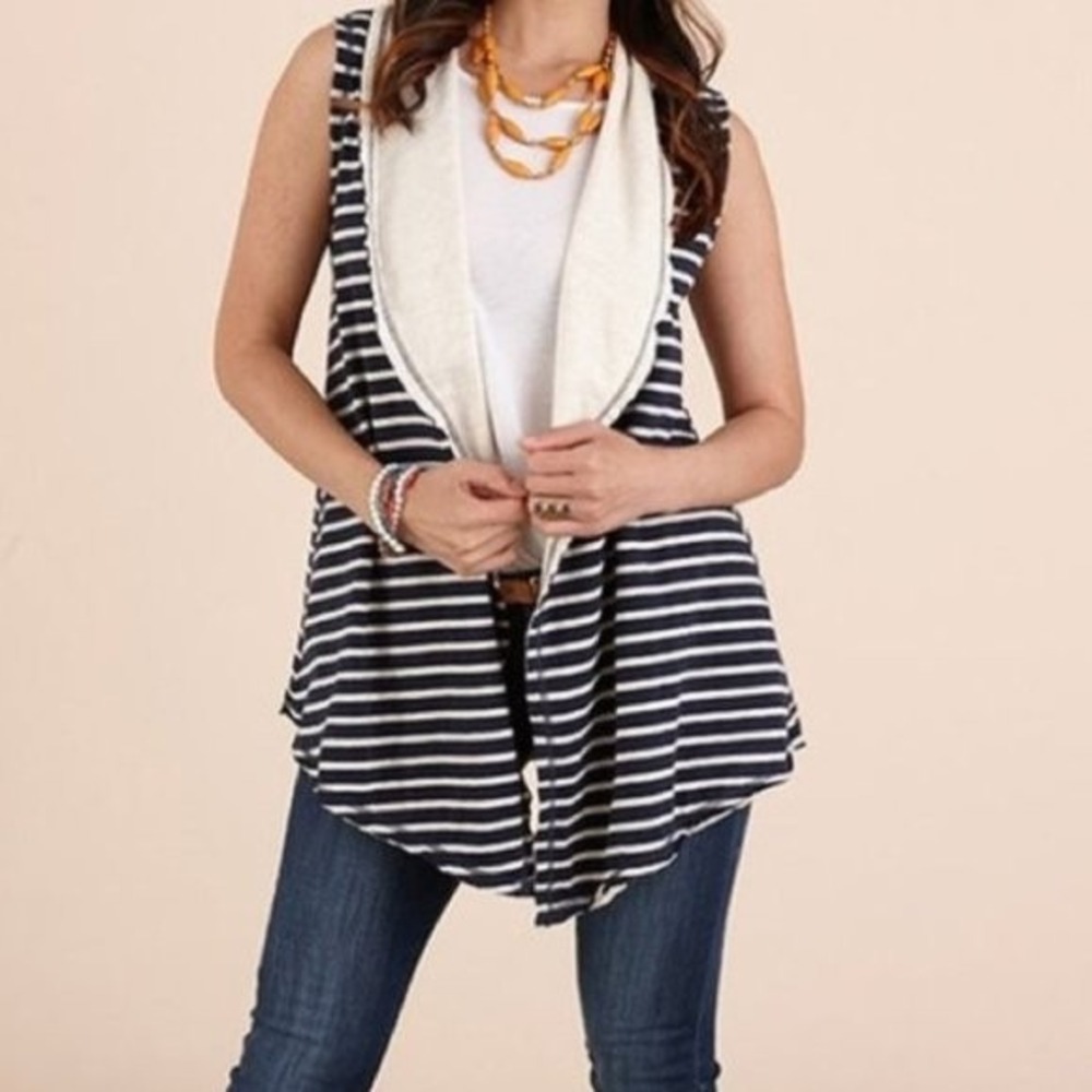Matilda Jane Vest Womens Small Navy Stripe Cream Open Front Cardigan Reversible‎